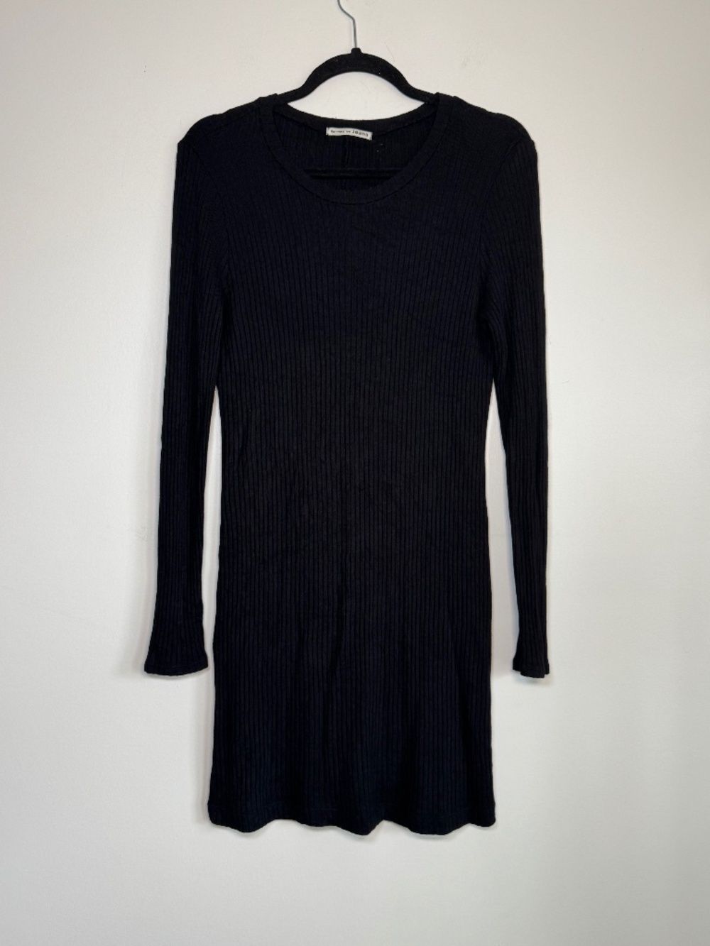 Reformation Jeans Black Ribbed Tencel Long Sleeve Mini Dress | Size M